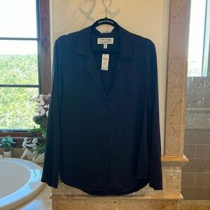 NWT Cloth & Stone Anthropologie button front silky blouse (deep dark eggplant)